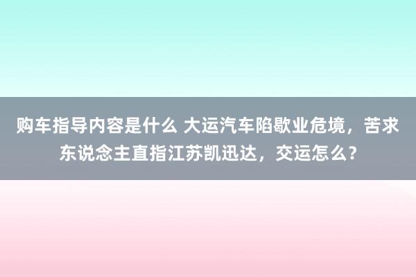 购车指导内容是什么 大运汽车陷歇业危境，苦求东说念主直指江苏凯迅达，交运怎么？