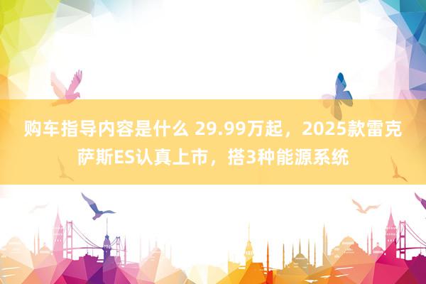 购车指导内容是什么 29.99万起，2025款雷克萨斯ES认真上市，搭3种能源系统