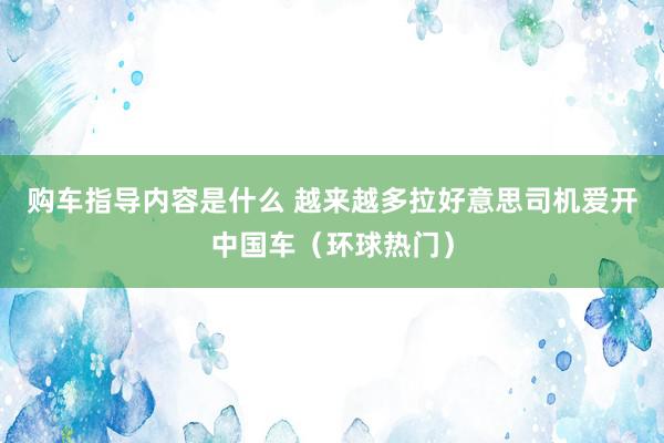 购车指导内容是什么 越来越多拉好意思司机爱开中国车（环球热门）