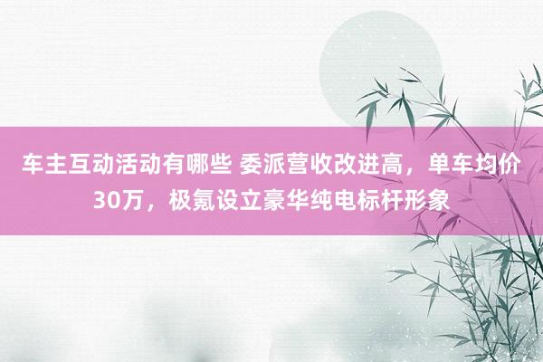 车主互动活动有哪些 委派营收改进高，单车均价30万，极氪设立豪华纯电标杆形象