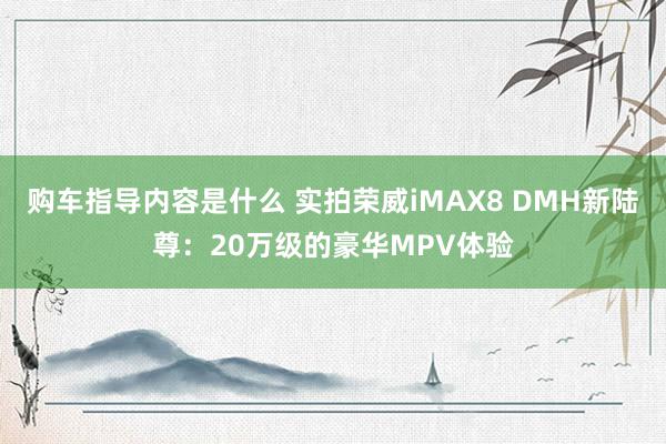 购车指导内容是什么 实拍荣威iMAX8 DMH新陆尊：20万级的豪华MPV体验