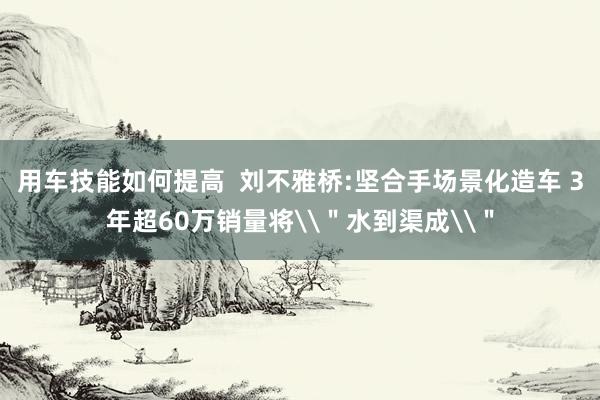 用车技能如何提高  刘不雅桥:坚合手场景化造车 3年超60万销量将\＂水到渠成\＂