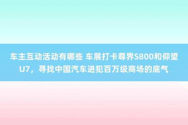 车主互动活动有哪些 车展打卡尊界S800和仰望U7，寻找中国汽车进犯百万级商场的底气