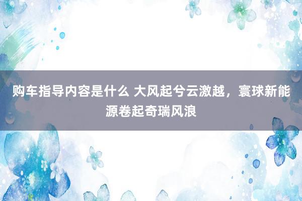 购车指导内容是什么 大风起兮云激越，寰球新能源卷起奇瑞风浪