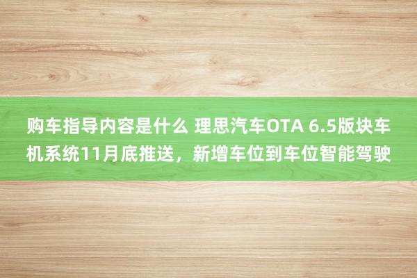 购车指导内容是什么 理思汽车OTA 6.5版块车机系统11月底推送，新增车位到车位智能驾驶