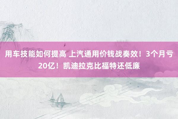 用车技能如何提高 上汽通用价钱战奏效！3个月亏20亿！凯迪拉克比福特还低廉