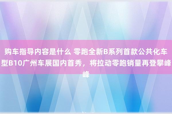 购车指导内容是什么 零跑全新B系列首款公共化车型B10广州车展国内首秀，将拉动零跑销量再登攀峰