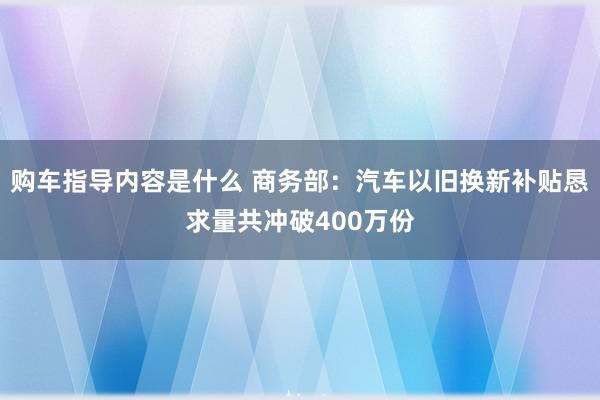 购车指导内容是什么 商务部：汽车以旧换新补贴恳求量共冲破400万份